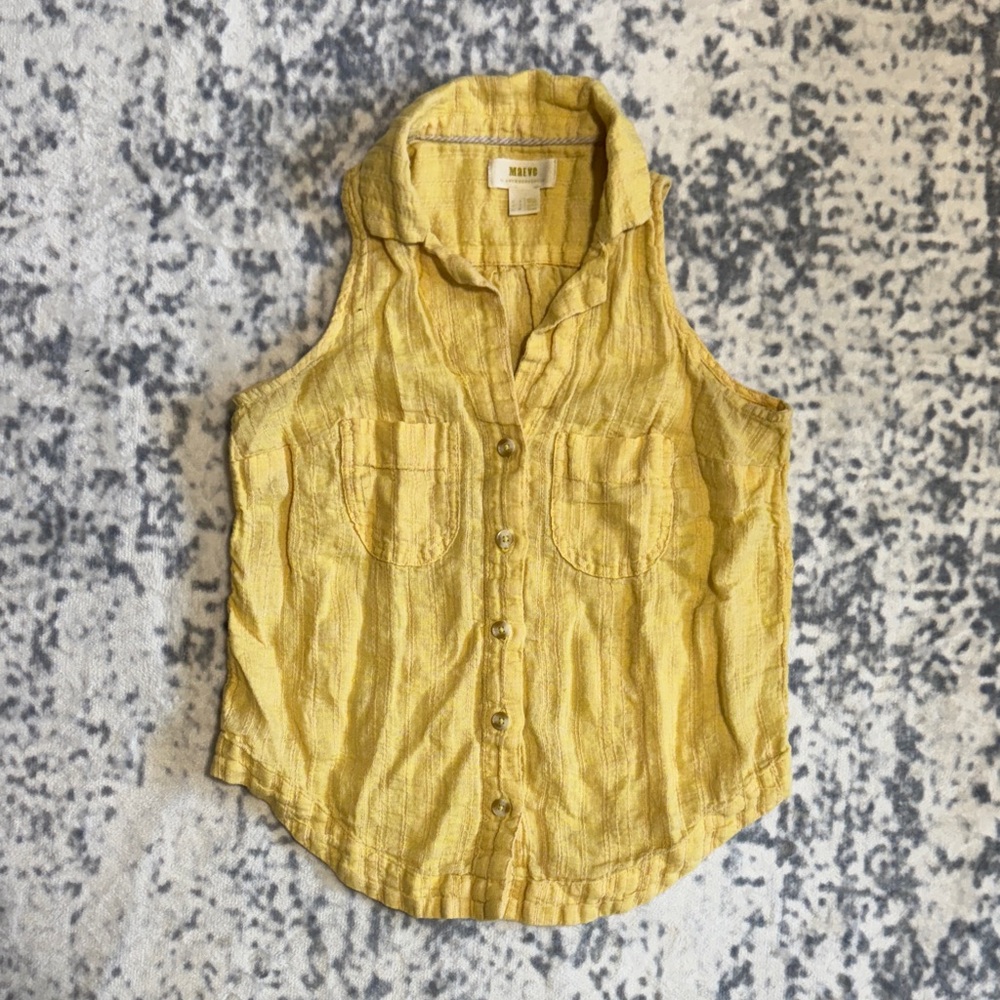 Anthropologie Yellow Sleeveless Button-Up Top